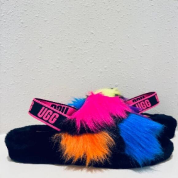 UGG Fluff Yeah Party Spots Slide‎ Sheepskin Slipper Sandals Women's Cozy 8 9 10 - Picture 3 of 16